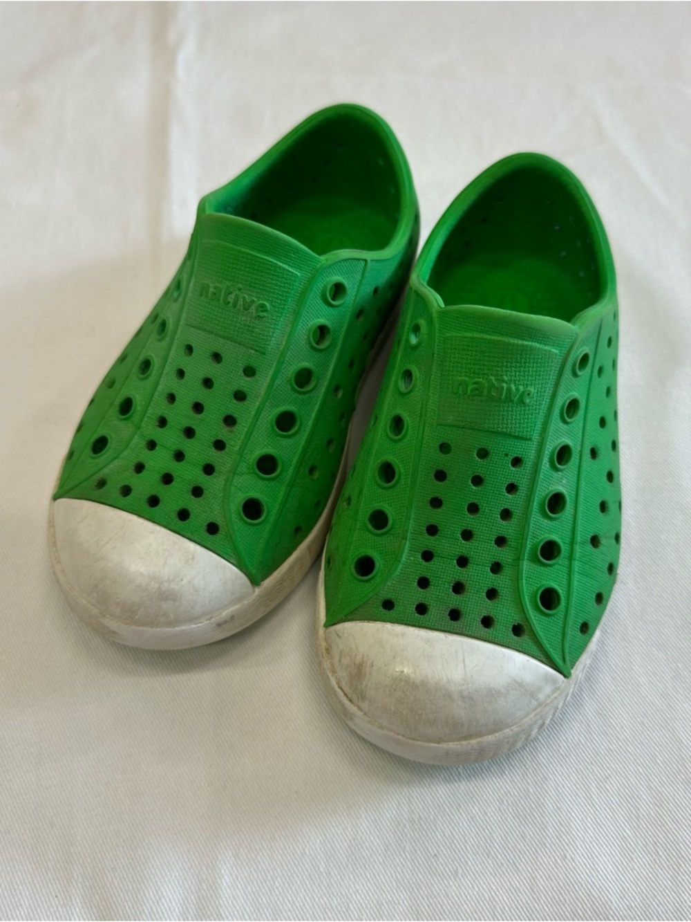 Native Kids Slip-On Water Shoes in Green with White Toe